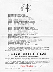 Julie BUTTIN veuve de Henri BOEYAERT, décédée à Steenvoorde, le 6 Octobre 1954 (86 ans).